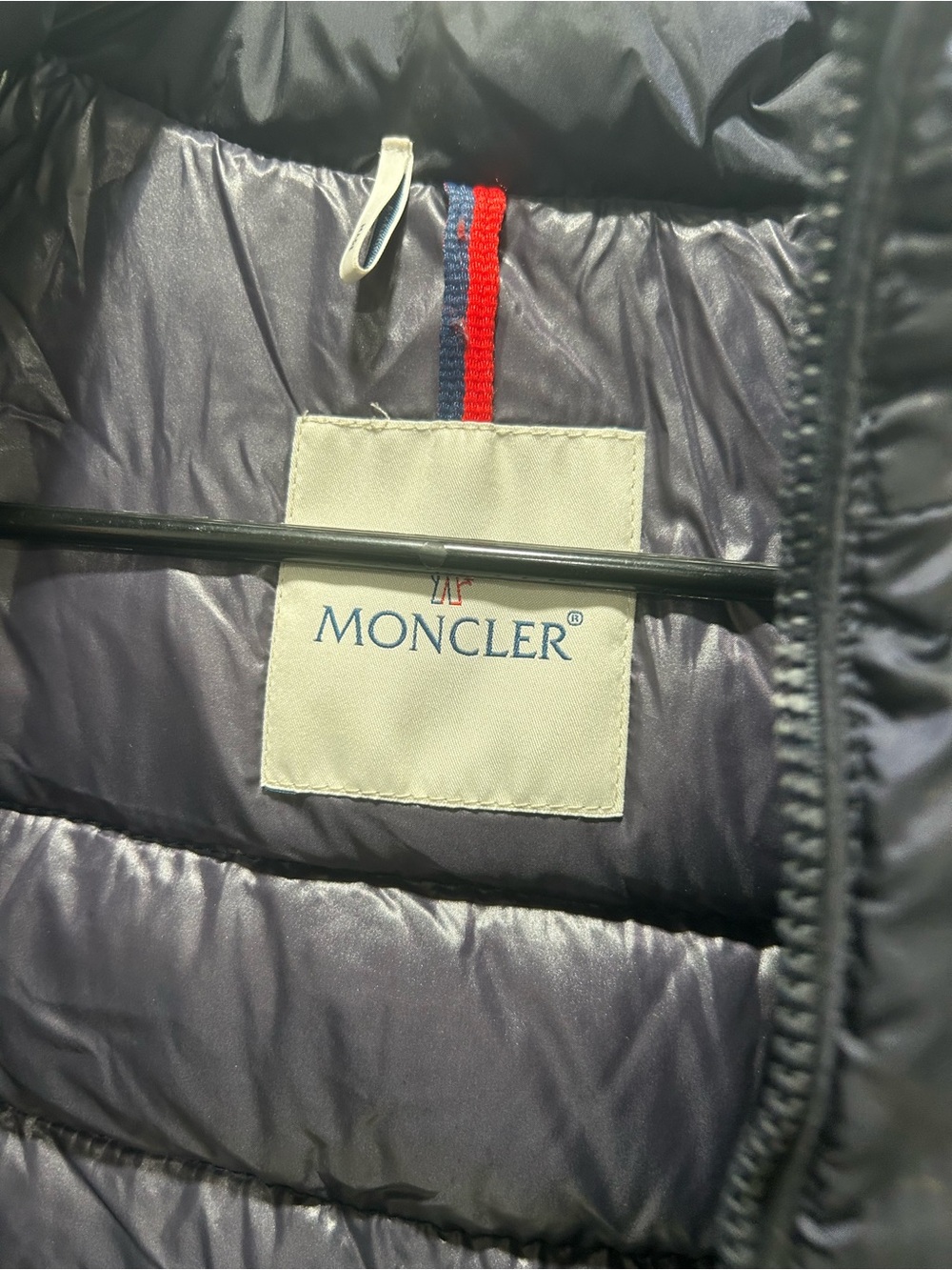 Moncler Navy Puffer Jacket with Logo Patch - Picture 6 of 8